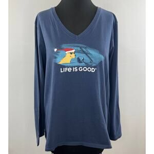 LIFE IS GOOD Women's Cruisin' Holidays Long Sleeve Crusher Vee V-Neck Tee XL